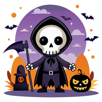 recommend clip art: Halloween character vector elements. Halloween characters like teddy bear, ghost and grim reaper isolated on a white background for horror collection design. Vector illustration