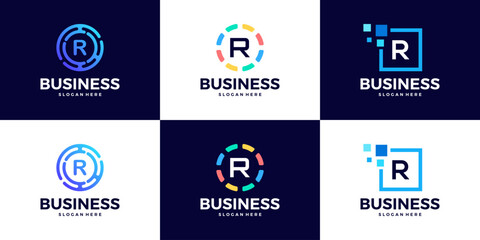 Collection of Technology letter R logo design template. Initials symbol for Business, Start up, Artificial Intelligence.