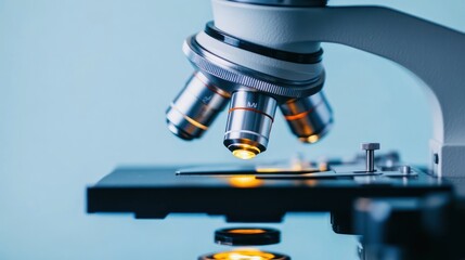 Obraz premium Microscope Lenses and Stage Close Up