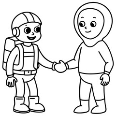 Astronaut and alien shaking hands