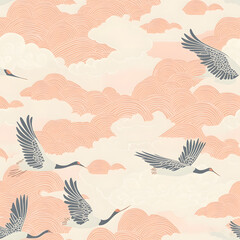 Obraz premium Japanese-style 2D illustrator doodle patterns for floor tiles and wallpaper