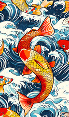 Fototapeta premium Japanese-style 2D illustrator doodle patterns for floor tiles and wallpaper