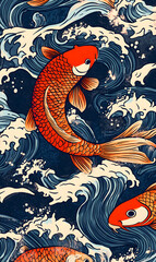 Obraz premium Japanese-style 2D illustrator doodle patterns for floor tiles and wallpaper