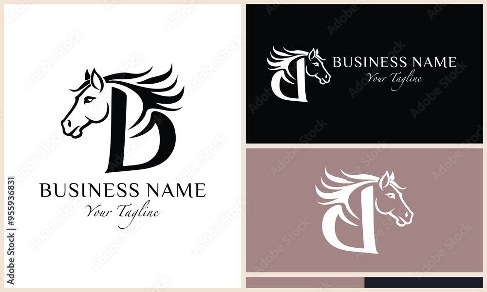 Wall mural line art horse letter b logo