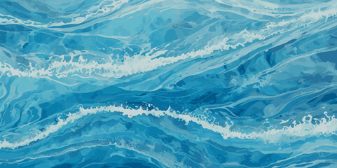 Vector ocean watercolor soft blue and white wavey curve line background. Blue water ocean sea wave seamless background.