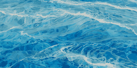 Vector ocean watercolor soft blue and white wavey curve line background. Blue water ocean sea wave seamless background.