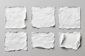 torn blank pages with uneven texture edges. set of ripped white paper sheets png isolated on transparent background. document or newspaper mockup , ai