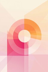 Retro-Style Poster with Geometric Shapes in Pastel Pink, Orange, and Red Tones, Featuring a Central Abstract Circle Against a Soft Gradient Background