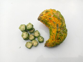 Small pieces of bitter gourd background white