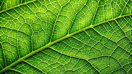 Fototapeta premium Closeup macro shot of a vibrant green leaf , nature, plant, close-up, detail, texture, botanical, foliage, greenery, closeup