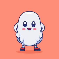 Vector Illustration of Cartoon Ghost Showing His Shoes.