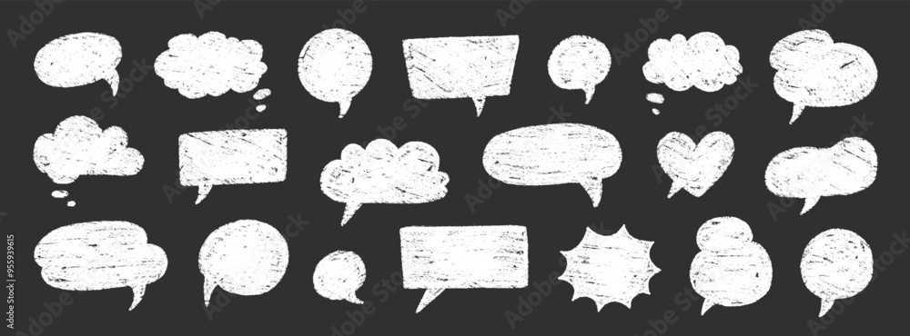 Fototapete crayon talk speech balloon frame doodle vector. hand drawn crayon doodle speech cloud bubble set. ch