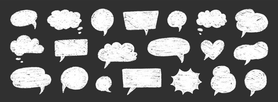 Crayon talk speech balloon frame doodle vector. Hand drawn crayon doodle speech cloud bubble set. Chalk texture sketch text talk cloud balloon frame background. Vector illustration.