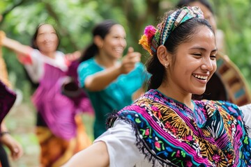 Fototapeta premium A group of leaders engaging in a cultural immersion experience. Activities include traditional dance and cultural workshops