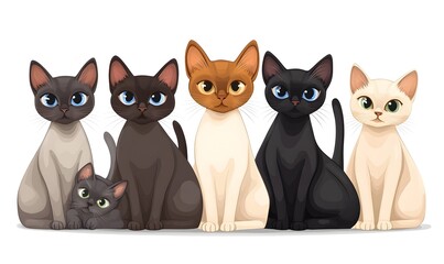 Obraz premium Cartoon Style Siamese Cats in a Playful Group Portrait