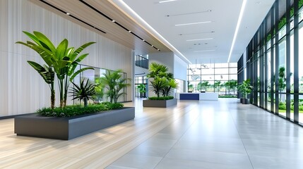 A sustainable green office equipped with solar panels and a lush garden, blending modern design with eco-friendly practices, creating a healthy and energy-efficient work environment 