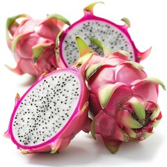 Fresh pink dragon fruits on white background.