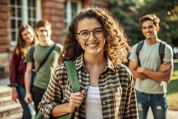 Fototapeta premium Happy Female Student with Friends on Campus.