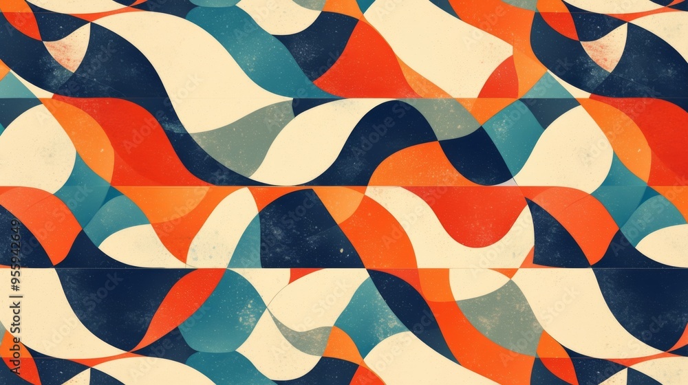 Poster seamless pattern with digital illustration of wavy checkered patterns creating optical illusion effe