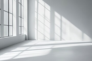 Fototapeta premium Wall interior background, studio and backdrops show products.with shadow from window color white and grey. background for text insertion and presentation product , ai