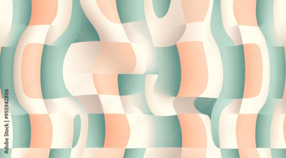 Poster seamless pattern with digital illustration of wavy checkered patterns creating optical illusion effe