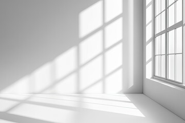 Fototapeta premium Wall interior background, studio and backdrops show products.with shadow from window color white and grey. background for text insertion and presentation product , ai