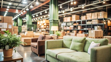 Fototapeta premium Green Sofa In A Modern Showroom.