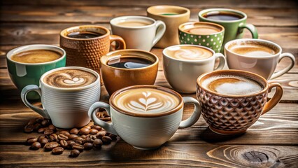 Coffee Cup Collection with various designs and sizes for coffee lovers, coffee, cup, collection, assortment, different