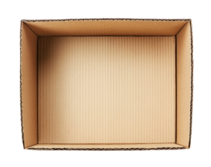 Empty cardboard box isolated on transparent background, top view