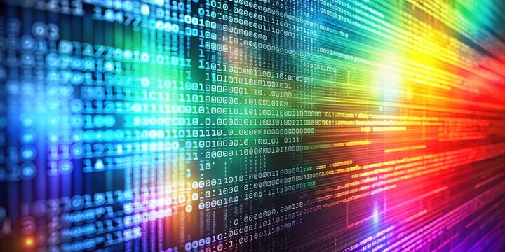 Abstract background of programming source code with lines of text and colorful syntax highlighting, technology