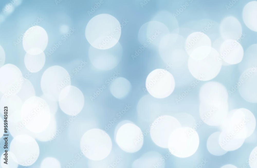Poster abstract blurred light blue background with white bokeh lights and ample copy space, perfect for min