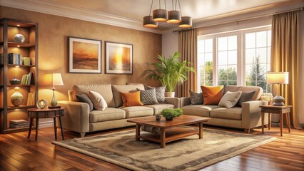 Cozy living room with plush furniture and warm color scheme, home, interior, design, comfortable, stylish, modern, decor