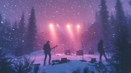 Obraz premium aerial view of band concert in the middle of snowy ice