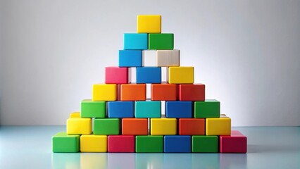 Obraz premium Blocks forming a pyramid on colorful background representing hierarchy, pyramid, blocks, colorful, background
