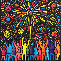 Fototapeta premium New Year and Christmas card, graphic advertising backgrounds in a doodle 2D illustrator style