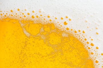 Close-Up of Yellow Beer with White Foam on Plain White Background, Capturing Crisp Details in a Flat Lay Photography with Professional Color Grading and Clean, Sharp Focus