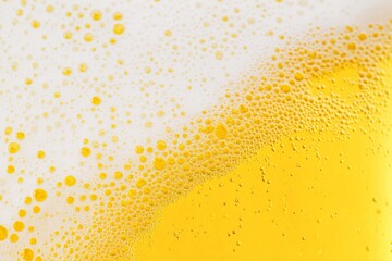 Close-Up of Yellow Beer with White Foam on Plain White Background, Capturing Crisp Details in a Flat Lay Photography with Professional Color Grading and Clean, Sharp Focus