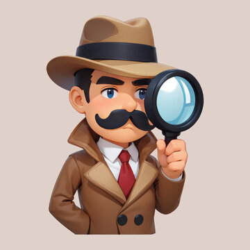 a cartoon illustration of a detective with a magnifying glass.