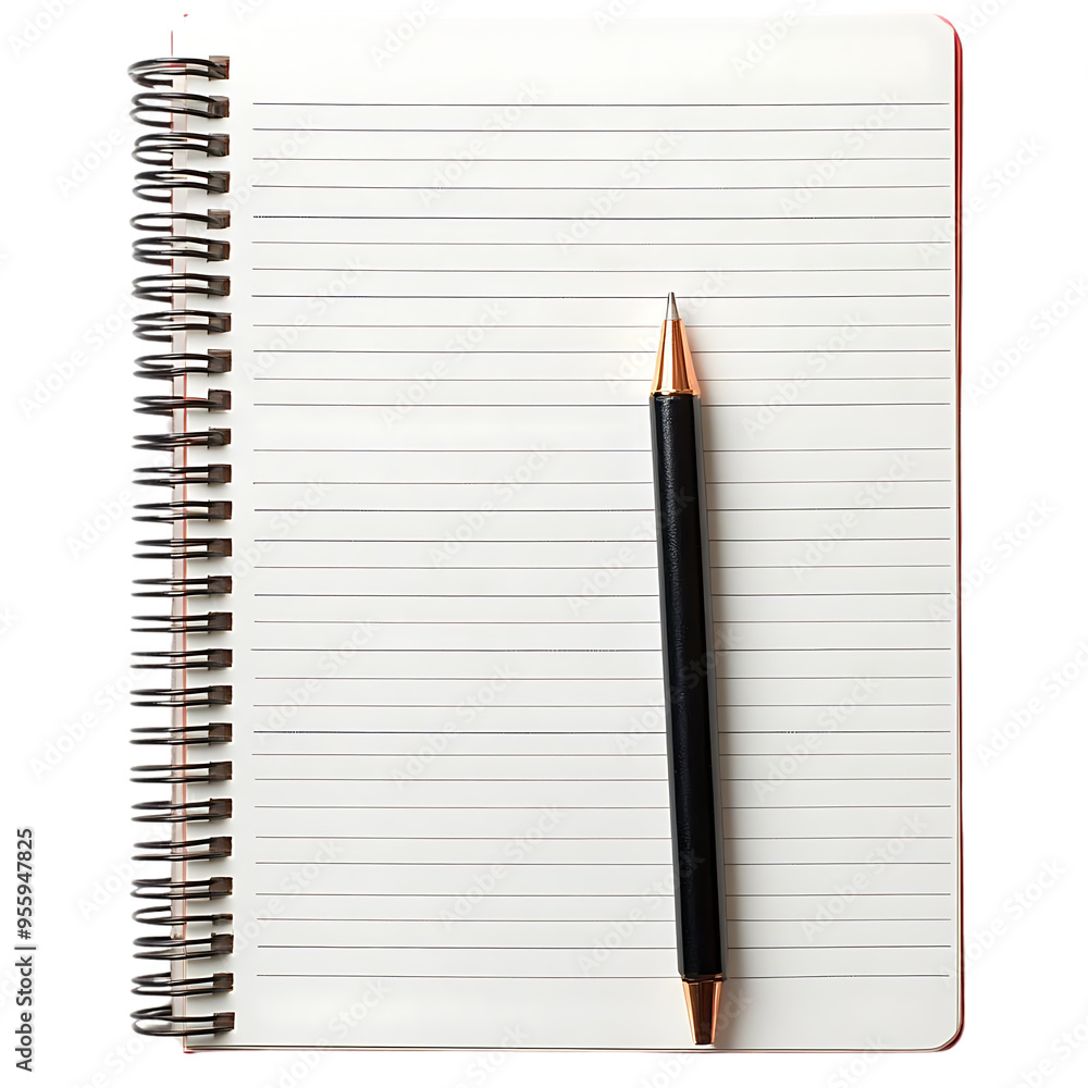 Poster blank notebook with pen ready for writing with transparent background