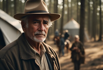 Obraz premium A portrait of an elderly man, with deep-set eyes and a thoughtful expression.