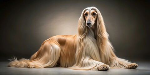 Royal Afghan Hound with luxurious coat and elegant posture, Afghan hound, royal, luxury, elegant, dog, breed, beautiful