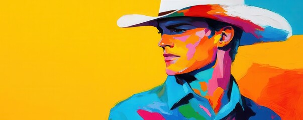 abstract modern painting of a cowboy by Lindsey Meyer, bold