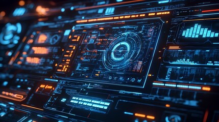 Fototapeta premium AI algorithms processing complex data on a futuristic dashboard interface