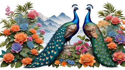 Picture of peacocks with the beauty of nature on background. top a.(136)