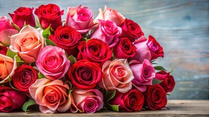 Naklejka premium Vibrant arrangement of red and pink roses, roses, vibrant, arrangement, flowers, red, pink, petals, bouquet, romantic, love