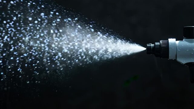 Spray Nozzle Emitting Water Mist Against Dark Background