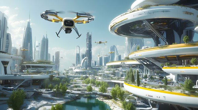 A hyper-connected smart city with autonomous vehicles and drone deliveries