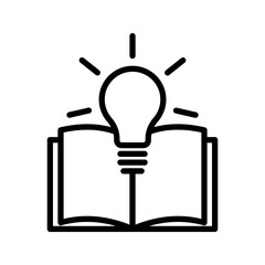 open book with lightbulb, concept new knowledge, creative idea color editable