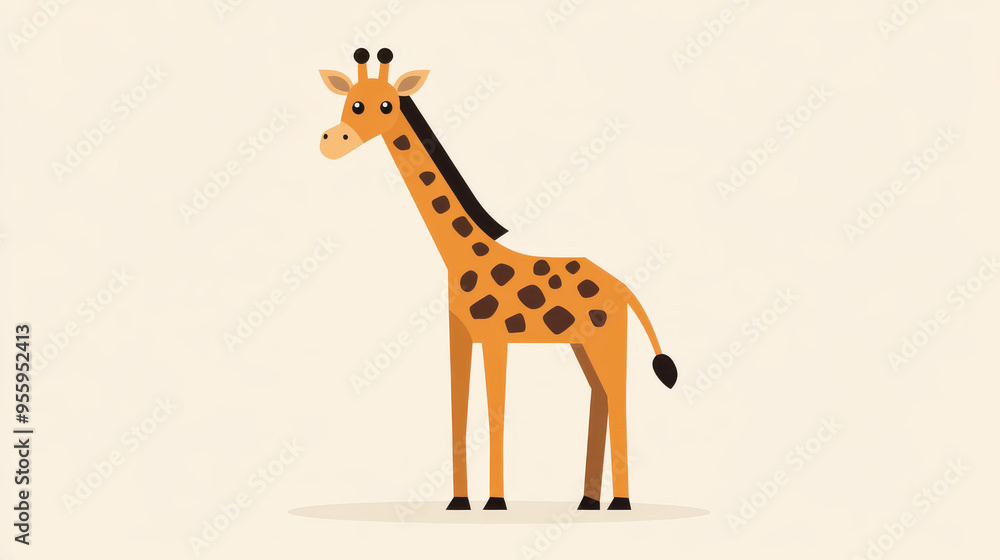 Poster a sleek vector giraffe with simple details and clear spots, perfect for web and app icon designs.