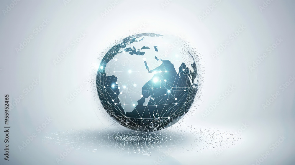 Poster 3d globe with network connections and glowing points.